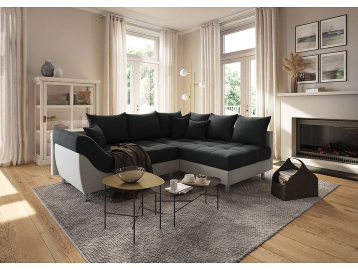 Ecksofa, 247x189 cm, Microfaser PRIMABELLE, Grau, Recamiere Beidseitig Montierbar, Klassisch, COLLECTION-AB