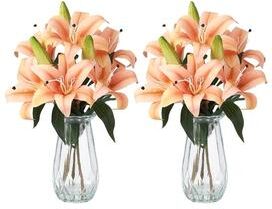 Garvee Artificial Lilies Pcs Real Touch with Glass Vase