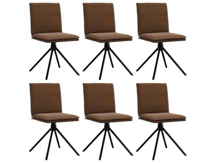 POUFGDR Esszimmerstühle, Braun, Kunstleder, Wildleder, 6 Stück Rahmen aus Metall und Holz, Sitzfläche aus dickem Schaumstoff, schmutzabweisendes Wildleder, einfache Reinigung, Esszimmer