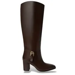 Lauren Ralph Lauren für Damen. 802P12879002 Hoher Stiefel Raelynn aus glänzendem braunem Leder (40), 5 bis 8 cm, Reißverschluss, Klassisch