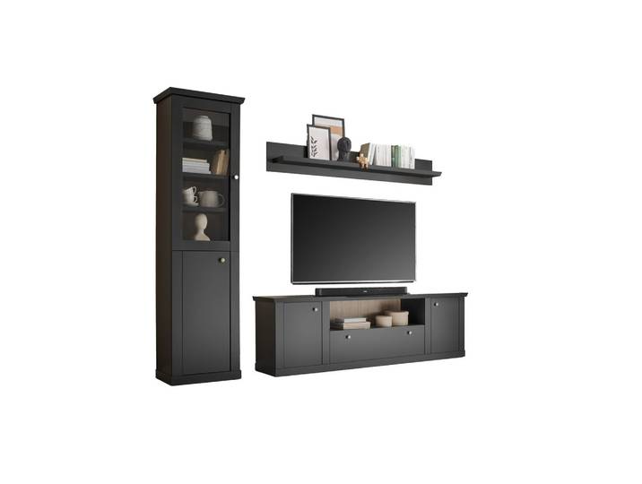 Wohnwand Lincoln Schwarz/Eichefarben B: 270cm