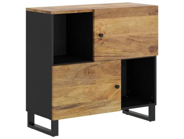 GFMGUEMV Sideboard mit 2 Tueren 80x33x75 cm Massivholz Mango Massives Mangoholz, 4 Faecher, robuste Oberplatte, stabile Eisenbeine, zeitloses Design