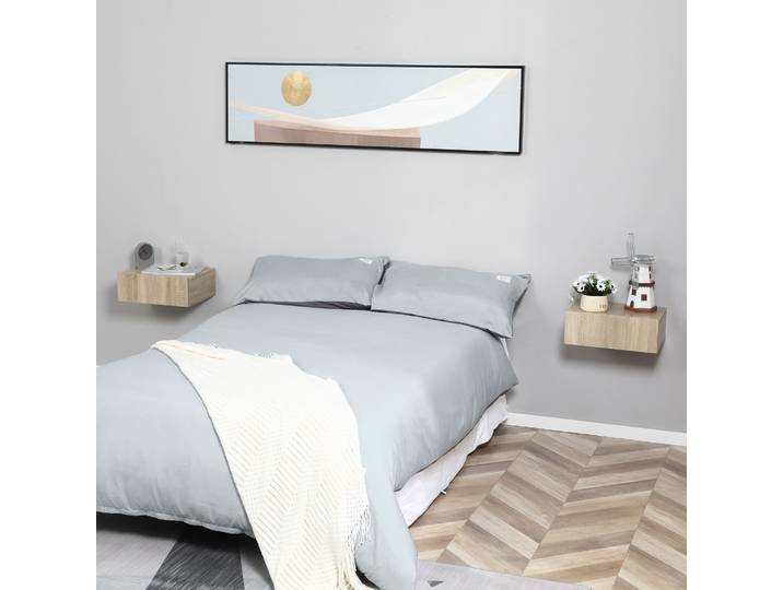HOMCOM 2 Tables Chevet Murales Chêne Clair Tiroir