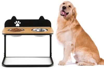 Costway Dog Bowl Stand with 2 Stainless Steel Food Water Bowls