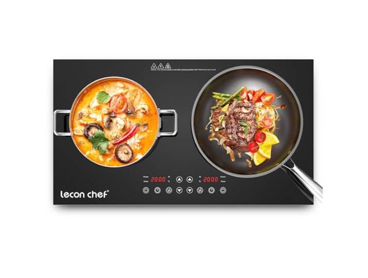 Lecon Chef Doppel Induktionskochplatte 2 Platten 2000W+2000W induktionskochfeld Unabhängige Steuerung, 10 Temperaturstufen & Leistungsstufen, Touch-Display, 240-Min Timer