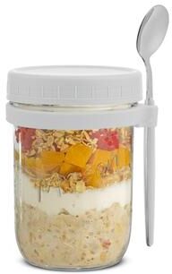 JoyJolt Dawn Glass Overnight Oats Containers with Spoons - Set of 3