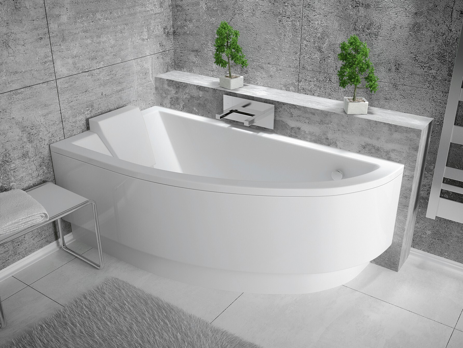 BADLAND Eckbadewanne Badewanne Praktika LINKS 140x70 mit Acrylschürze, Füßen und Ablaufgarnitur GRATIS