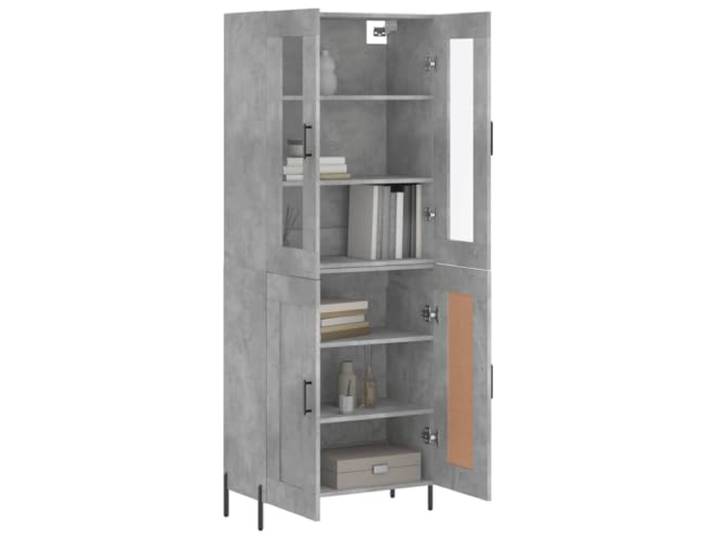 KTHLBRH Anrichte grau Beton 69,5 x 34 x 180 cm Holz mehrschichtig Metallfüße, großer Stauraum, Glas und Metall, für Wohnzimmer