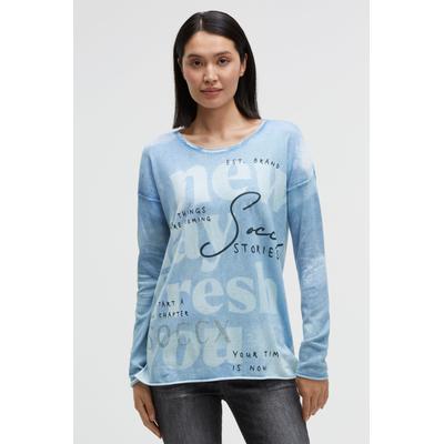 Rundhalspullover SOCCX, Damen, Gr. S, blau (blau heaven), Feinstrick, Material: 100% Baumwolle, bedruckt, regular fit normal, Rundhals, eingesetzt Rollsaum, Pullover Rundhalspullover, mit Rollsäumen