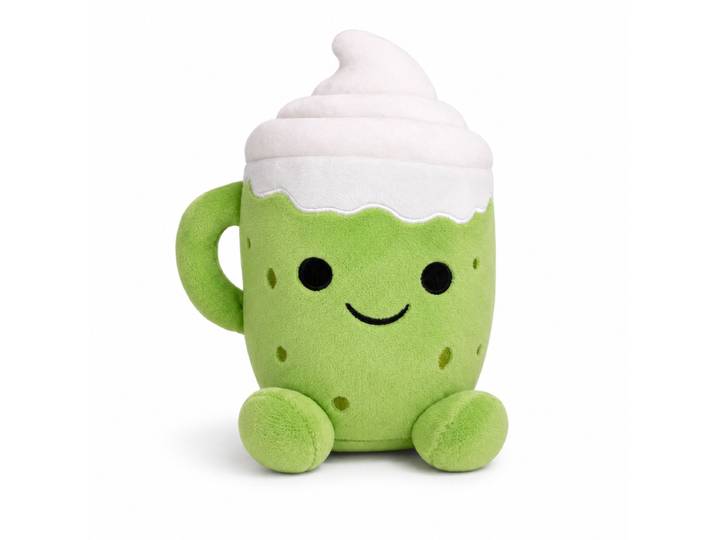 Flooffees Mug en peluche vert de Londres – Jouet kawaii mignon avec nappage à la crème fouettée, 25 cm, compagnon de bureau câlin, décoration de chambre et cadeau pour enfants