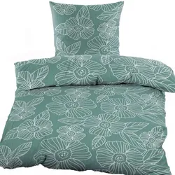 KH-Haushaltshandel 2-tlg. Seersucker Bettwäsche 135x200 +80x80cm, grün weiß, Blüten, bügelfrei
