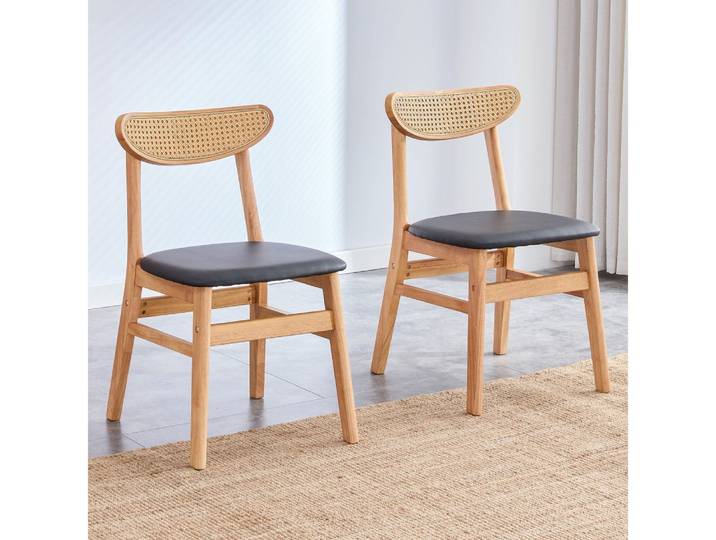 BBWL Esszimmerstuhl 2er Set Rattan Massivholz Küchenstuhl skandinavisch gepolstert, ergonomisch Retro Naturholz Wohn Esszimmer Holzstuhl langlebig