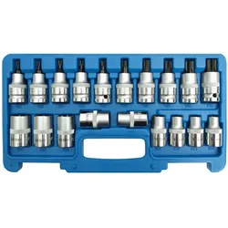SW-Stahl, Steckschlüssel + Stecknuss, Schraubendreheinsätze T und E-Profil, 19-teilig, 1/2 Zoll T 30 - T 70 / E 10 - E 24, 04180L (1/2")