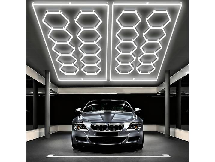 Éclairage LED hexagonal pour garage, barbecue, salon de coiffure, salle de sport, bar, atelier de detailing automobile, showroom, atelier 4S, éclairage de plafond, tube en nid d'abeille