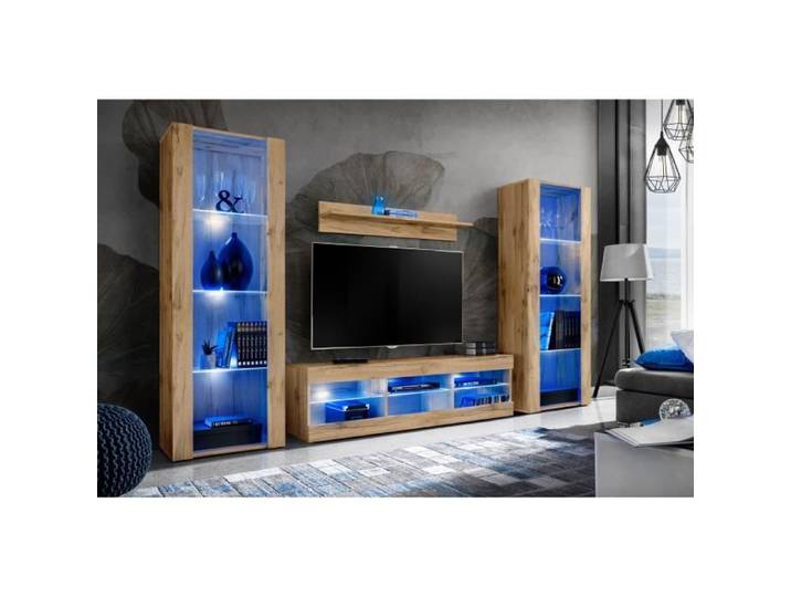 TV Unité murale Open Set 6 Corps Bois Naturel Mat Façade Bois Naturel Mat 290 x 159 x 35 cm