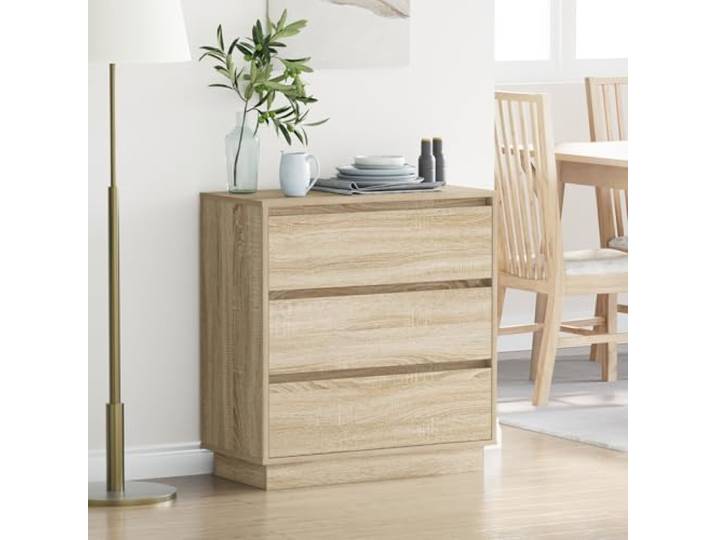 HEFZGDB LED Nachttisch Sonoma Eiche 71x34,5x75 cm Holzwerkstoff mit Zwei Schubladen, modernes Design und robuster MDF Bauweise für Elegante Aufbewahrung und praktische Organisation
