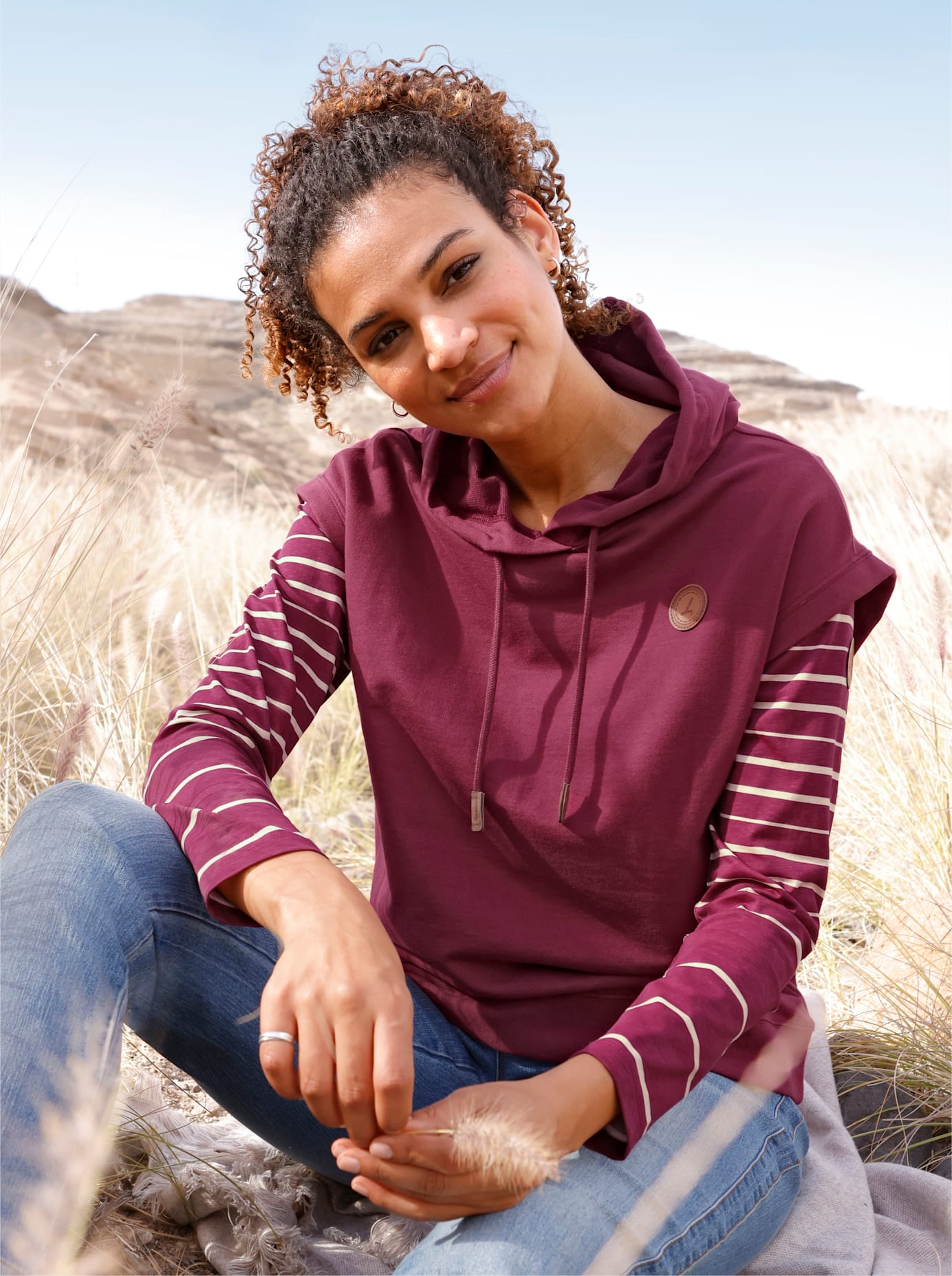 Kapuzenshirt CASUAL LOOKS "Kapuzen-Shirt", Damen, Gr. 36, bordeaux, 100% Baumwolle, unifarben, Shirts Kapuzenshirt bordeaux 36
