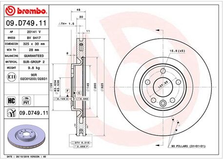 Magneti Marelli Bremsscheibe 360406168101 Innenbelüftet-Belüftung Mit Tropfenförmigen Flügeln 325mm 30mm Für Land Rover