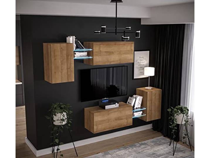 Furnitech Wohnwand Wohnzimmer Hängend Wohnwand Modern Wohnzimmer Schrankwand mit Regale und TV Schrank Wohnzimmer Möbel ohne LED (AN97-21DZ-M6 1C)