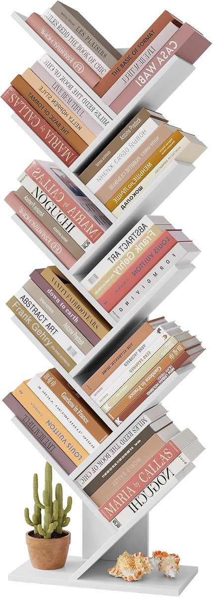 Wit Boekenkast met 10 Niveaus, Vrijstaande Ladder Boekenkast voor Volwassenen