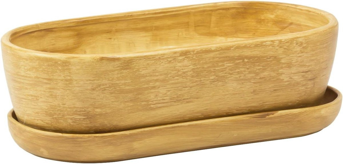 Handgeschilderd Keramisch Dienblad Ovaal - Bruin - 29 cm Lang
