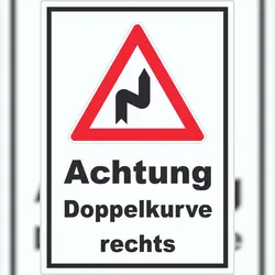 HB-Druck Aufkleber Achtung Doppelkurve rechts A2 (420x594mm)