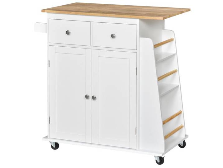 Desserte de cuisine - HOMCOM - îlot plan travail range-bouteilles 2 tiroirs placard 2 portes - MDF - blanc