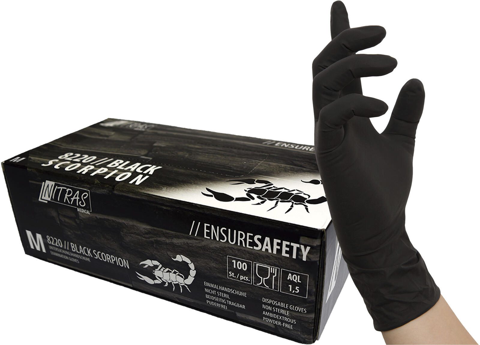 NITRAS® Einmalhandschuhe BLACK SCORPION M schwarz 8220