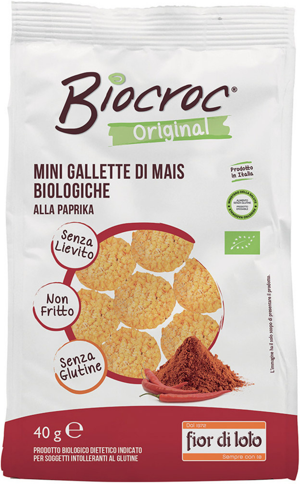 FIOR DI LOTO Biocroc - Mini Gallette Di Mais Biologiche Alla Paprika 40 Grammi 