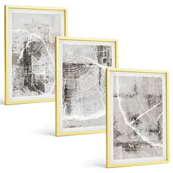 BILDER SET 3er Set - 40x60 cm Goldrahmen - Graue Holzmaserungsmuster