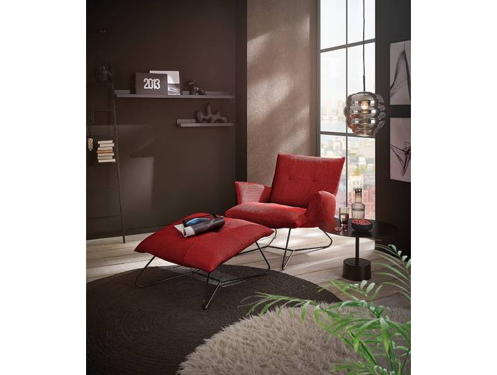 Sessel Tutu Rot Strukturstoff Sonea mit Hocker mit Armlehnen 82 x 76 x 86cm