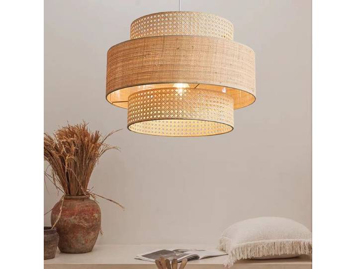 Lampe suspendue en bambou japonais, lustre LED en rotin tissé pour salon, salle à manger, chambre à coucher, lampe suspendue rétro pour Restaurant et Bar