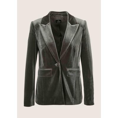 Jackenblazer MADELEINE "Samtblazer Eleganter Samtblazer mit breitem Revers", Damen, Gr. 38, grau (bleigrau), Obermaterial: 95% Polyester PES. 5% Elasthan EL., Modern, Blazer, Samt