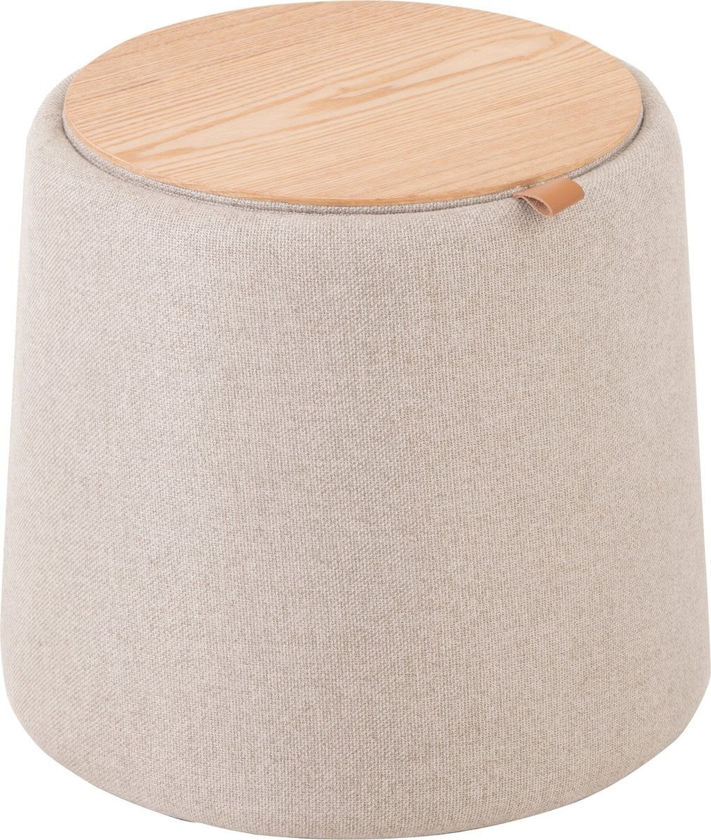 J-Line poef en bijzettafel rond - beige textiel en hout