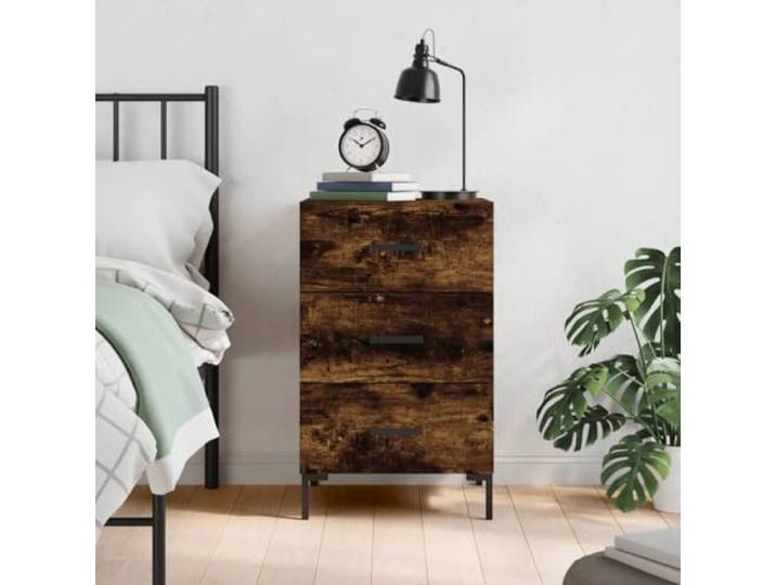 HEFZGDB Nachttisch Räuchereiche 40x40x66 cm Holzwerkstoff mit Schubladen und Metallfüßen für Stauraum und Stabilität