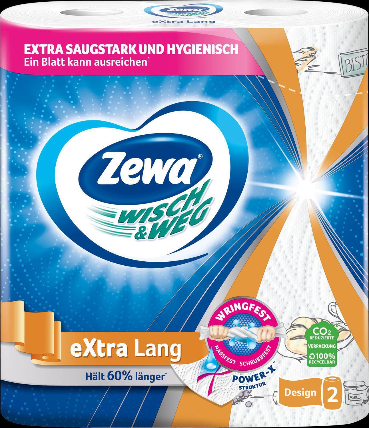 Zewa Küchenrollen WISCH&WEG eXtra Lang Design 2-lagig 43222