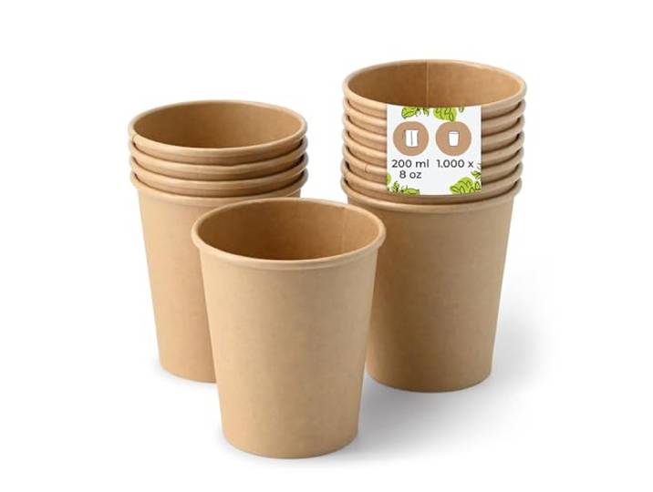BIOZOYG 1000 Stück Kaffeebecher Pappbecher 200ml / 8 oz Ø 80 mm braun - Einwegbecher plastikfrei - Becher aus nachhaltiger Forstwirtschaft - Kaffeebecher Einweg