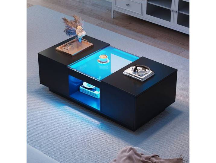 Table basse 100x50x35 5 cm - Verre - Éclairage LED - Noir