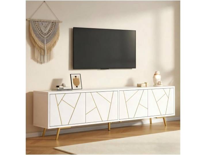 Meuble TV salon 190 cm meuble TV avec 4 placards et 5 pieds métalliques stables