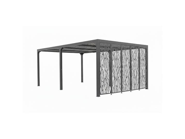 Pergola bioclimatique ALUMINIUM XXL avec 5 panneaux moucharabieh coloris gris pour côté 3,60 m / Surface de protection : 21,52 m²