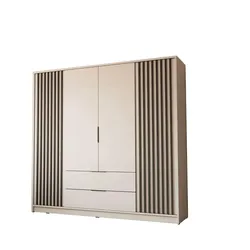 KLEIDERSCHRANK NELA, viertürig mit Lamellen, 206 cm. Kaschmir/Schwarz