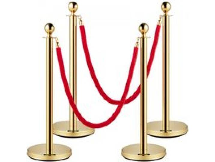 VEVOR 4-delig crowd control systeem, totale hoogte 96 cm, barrière, afzetpaal, geleidingspaal, afzetpaal met 1,5 m touwlengte voor bruiloften, hotels, tentoonstellingen, gouden afzetpaal