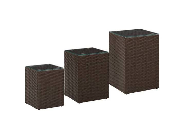 furnicato Couchtisch Beistelltisch-Set Braun Poly Rattan Glas Metall 40x40x62, 35x35x52, 30 (3-St), Witterungsbeständiger Couchtisch als Teetisch für den Gartenbereich
