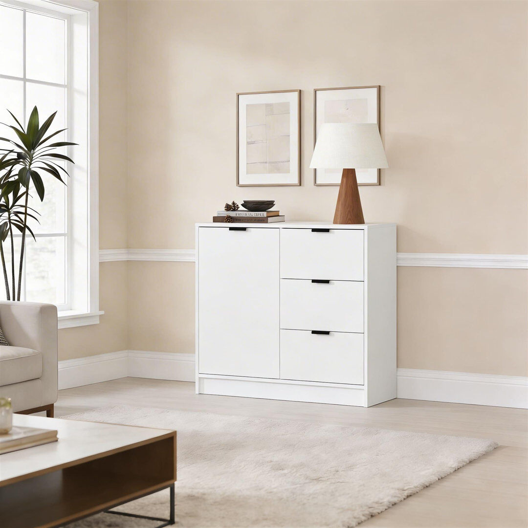 17 Stories Phoenix 3 Drawer Compact Sideboard White 76cm H X 80cm W X 39cm D