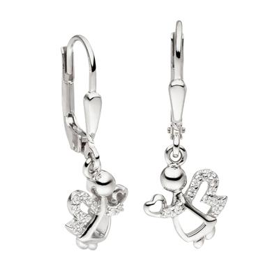 Paar Ohrhänger JOBO "Engel-Ohrringe Schutzengel mit 24 Zirkonia", silber (silber 925, weiß), Ohrringe, Damen, Silber 925 (Sterlingsilber), 925 Silber rhodiniert