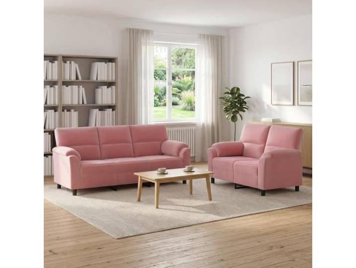 Sofa-Set 2 pcs Rosa Samt Metallrahmen Konische Beine,einfache Pflege mit trockenem Tuch,Innenbereich,Kissenrücken