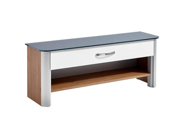 Moderano Garderobenbank, Weiß, Eichefarben, Alufarben, Metall, 1 Schublade(n) Schubladen, 117x46x34 cm, Garderobe, Garderobenbänke, Garderobenbänke