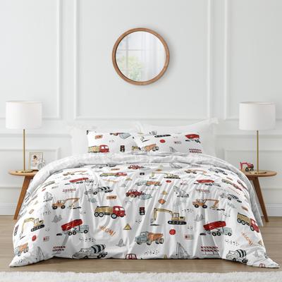 Sweet Jojo Designs Construction Truck Boy 3pc Full/Queen Comforter Set - Grey Yellow Orange Red and Blue Transportation