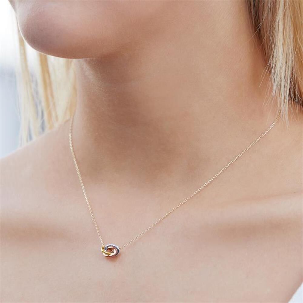 Unique Kette mit Anhänger tricolor aus 14K Gold mit Diamanten tricolor