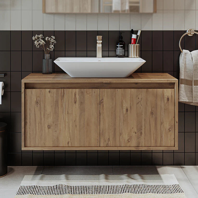 Ebern Designs Ruarie Bathroom Vanity Unit with Ceramic Washbasin 100cm Atlantic Oak 100mm W